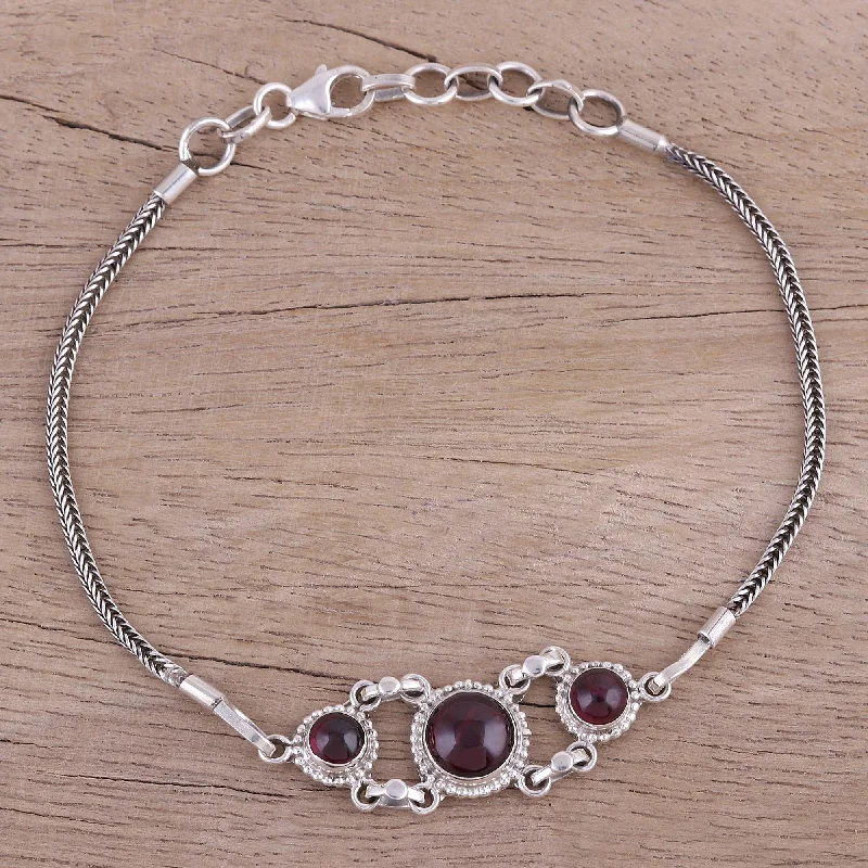 Vintage-inspired crystal bracelets for women -Bridge to Delhi Garnet Cabochon Pendant Bracelet in Sterling Silver