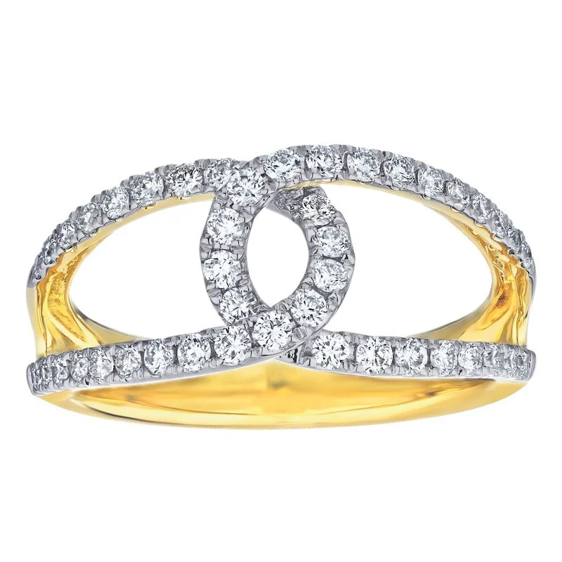 Simple oval band ring for women -14k Yellow Gold Interlocking Diamond Twist Ring