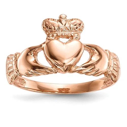 Bold statement ring for women -14k Rose Gold Polished Claddagh Ring