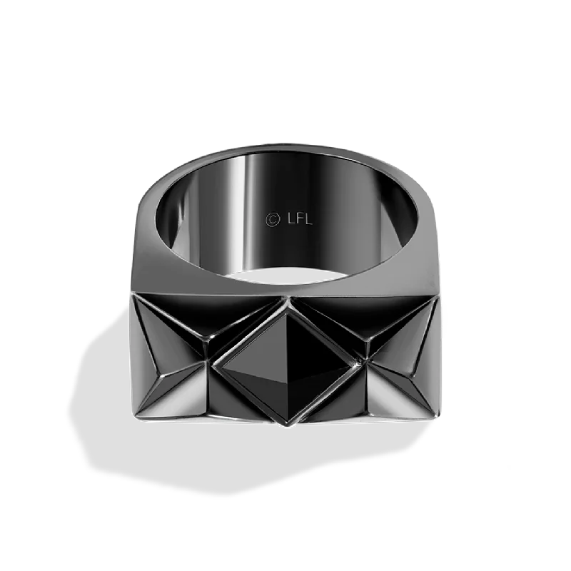 Modern solitaire ring for ladies -DARK ARMOR MEN'S RING Black Onyx Silver and Black Rhodium