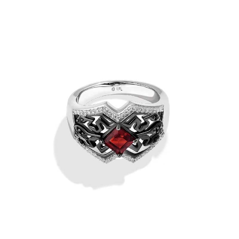 Ladies amethyst ring -DARTH MAUL™ WOMEN'S RING 1/5 CT.TW. Black Diamonds and White Diamonds with Garnet in Sterling Silver with Black Rhodium