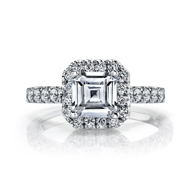 Classic diamond cocktail ring for women -Solitaire Ring Setting with Diamond Halo, Diamond Band, and Diamond Under Gallery