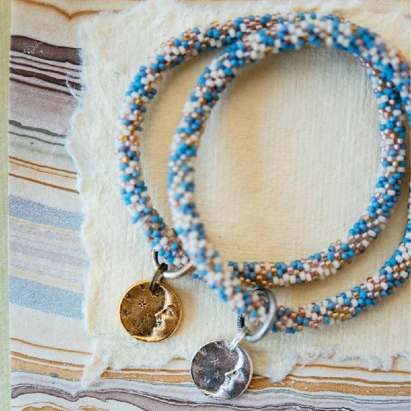 Ladies bold statement bangle bracelets -Beaded Bangle + Moon Charm