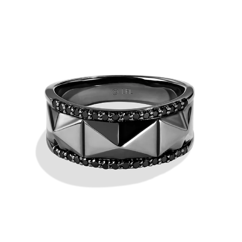 Ladies elegant halo ring -DARK ARMOR WOMEN'S RING 1/4 CT.TW. Black Diamonds Silver with Black Rhodium