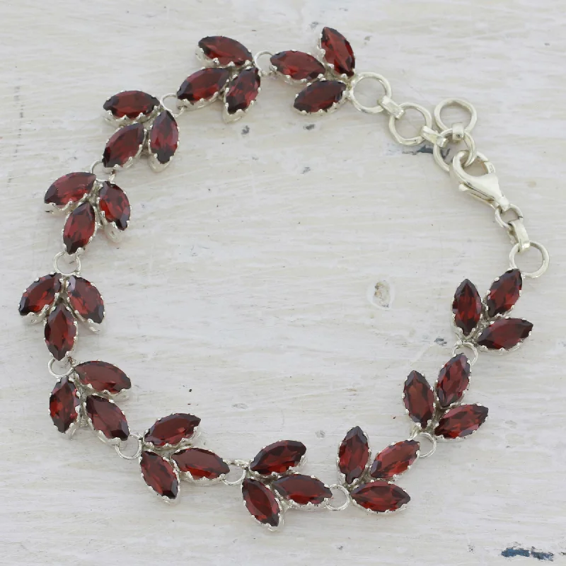 Ladies sparkling diamond bracelets -Autumn Air Garnet and Sterling Silver Tennis Bracelet from India