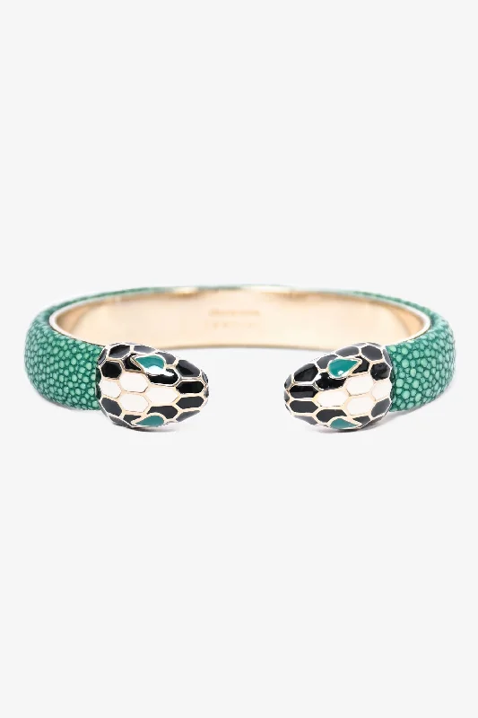 Elegant silver tennis bracelets for women -Bvlgari Green Serpenti Forever Leather Bracelet