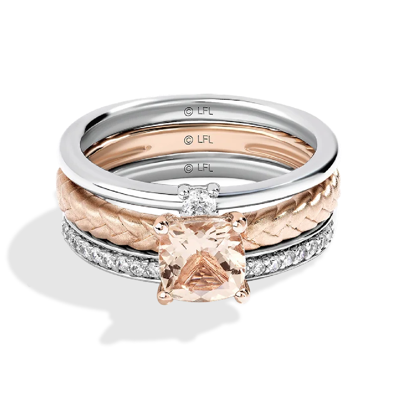 Bold statement ring for women -GALACTIC ROYALTY WOMEN'S RING  1/5 CT.TW. White Diamonds and Morganite True Two Tone Silver and 10K Rose Gold