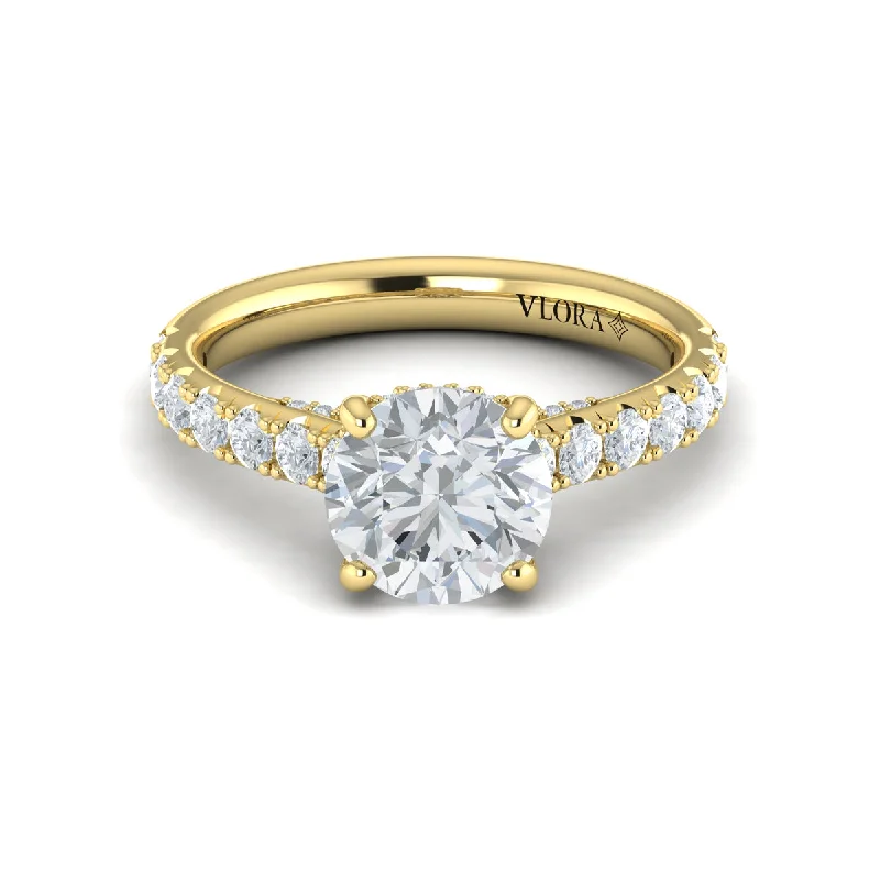 Ladies retro style ring -Diamond Hidden Halo Airline Engagement Ring in 14K Yellow Gold