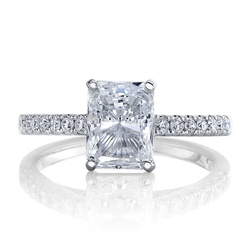 Simple platinum ring for women -Solitaire Ring Setting with Diamond Band and Diamond Bridge