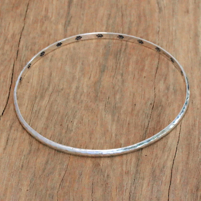 Ladies bold silver cuff bracelets -Chihuahua World Paw Print Sterling Silver Bangle Bracelet from Bali