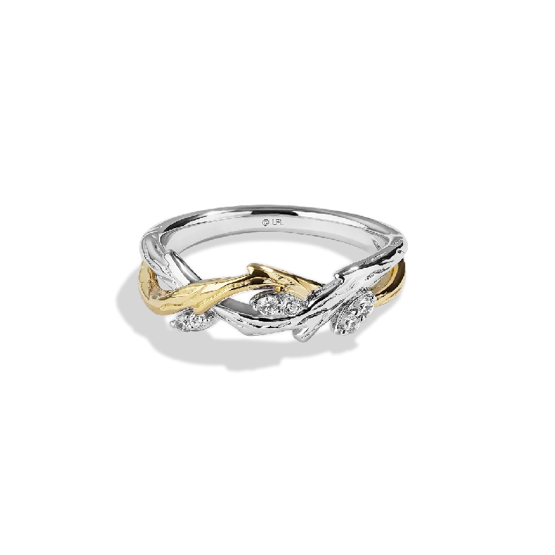 Unique gemstone ring for ladies -THE DAGOBAH WOMEN'S RING 1/10 CT.TW. White Diamonds True Two Tone Silver and 10K Yellow Gold