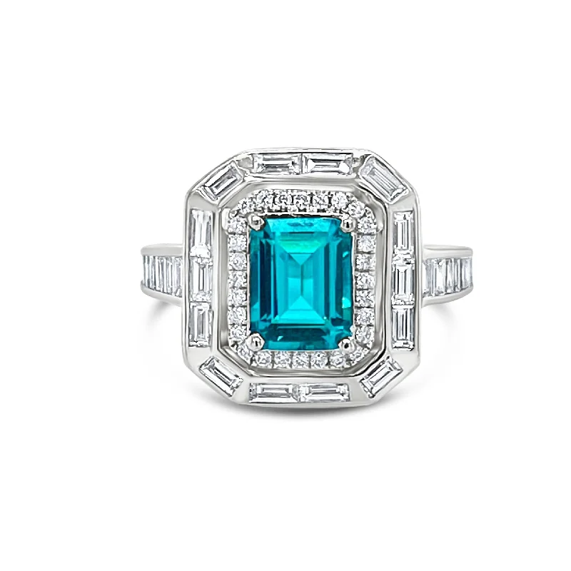 Ladies boho gemstone ring -Paraiba & Diamonds "Caroline" Ring