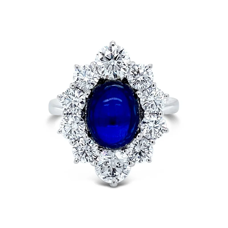 Elegant gold ring for women -Cabochon Sapphire & brilliant cut Diamonds "Adele" Ring