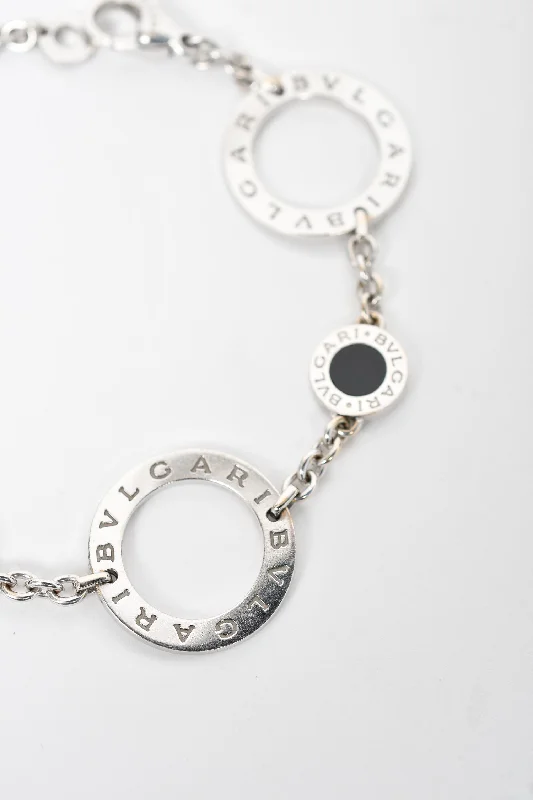 Trendy silver charm bracelets for ladies -Bvlgari 18K White Gold 5 Signature Onyx Bracelet