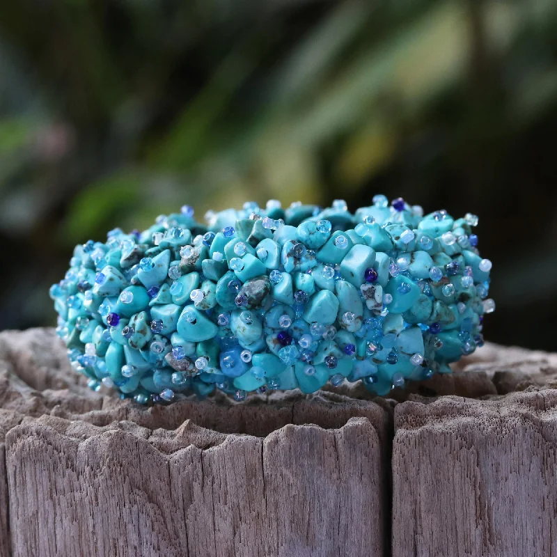 Vintage-inspired turquoise bracelets for ladies -Beauty in Blue Turquoise Glass Beaded Bracelet