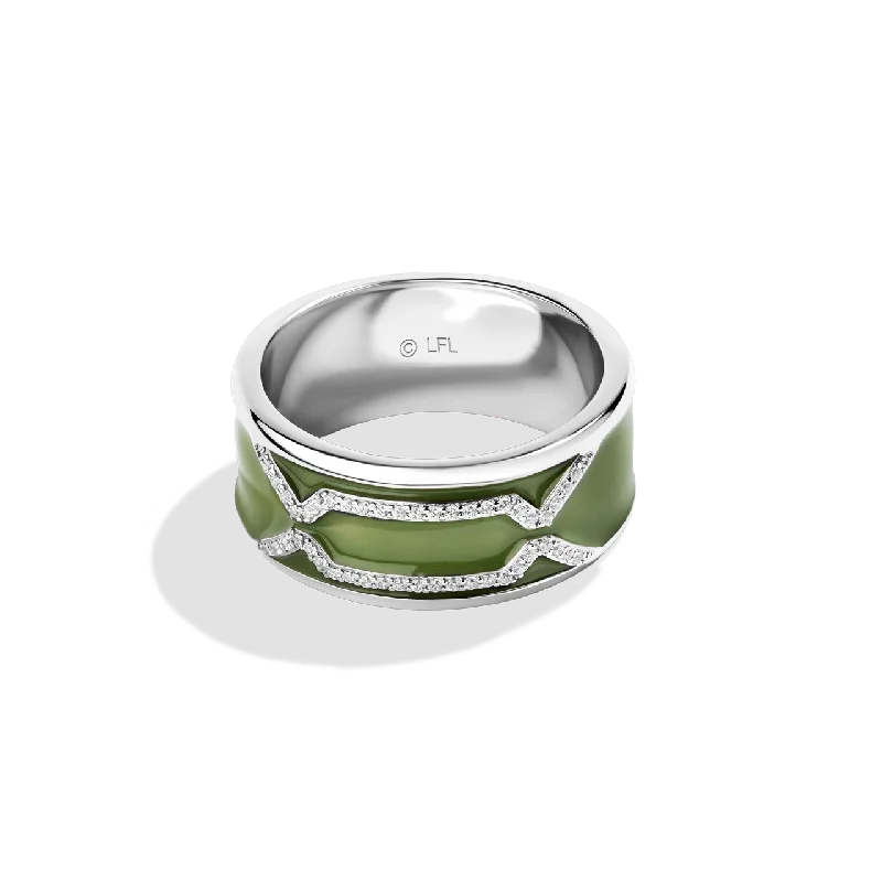 Simple silver gemstone ring for ladies -BOBA FETT™ MEN'S RING Sterling Silver with Green Enamel, 1/6 CTTW Diamonds