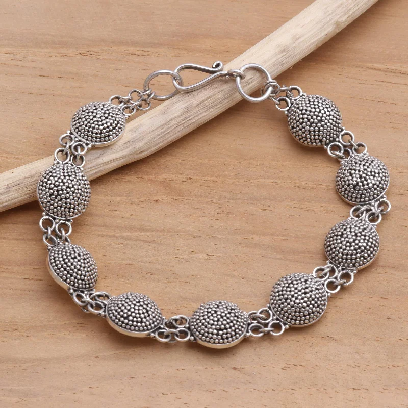 Ladies vintage-inspired bangle bracelets -Buttons Sterling silver link bracelet