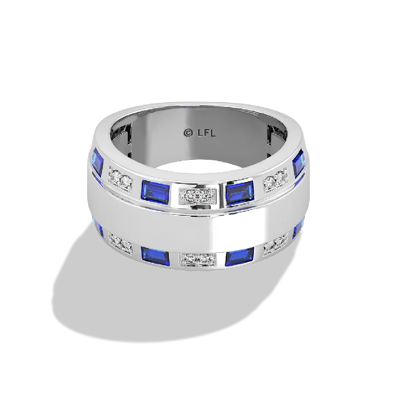 Ladies geometric ring -R2 SERIES WOMEN'S RING 1/10 CT.TW. Sapphire, Sterling Silver