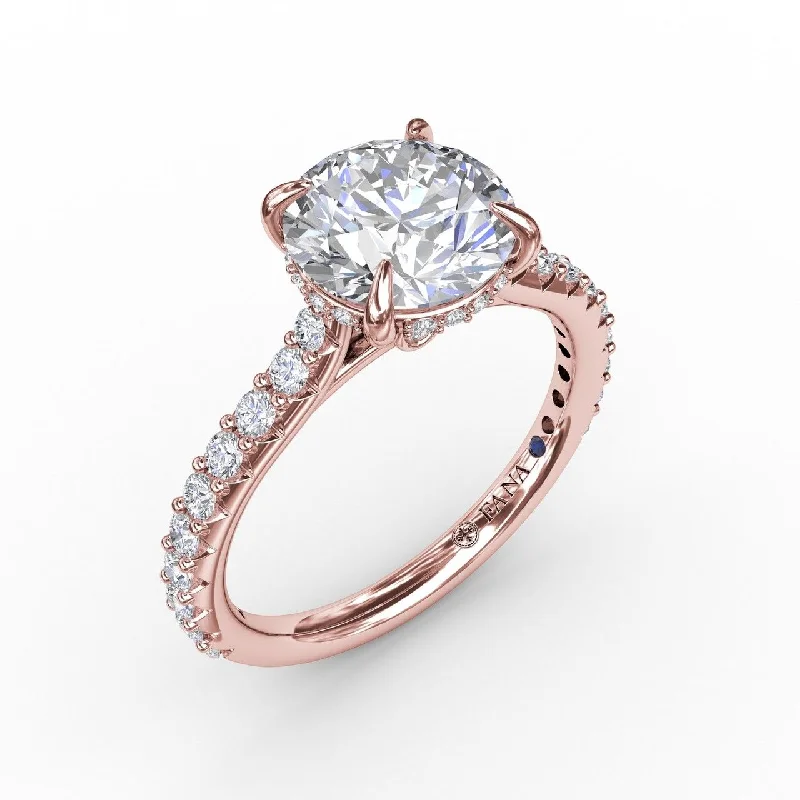 Statement gemstone ring for women -Diamond Round Engagement Ring in 14K Rose Gold