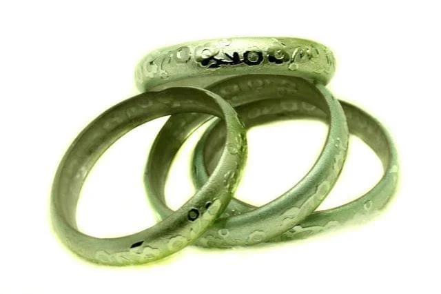 Ladies trendy silver bangle bracelets -Green Glass Non Plated Bangles Kada For Women, Size 2.6