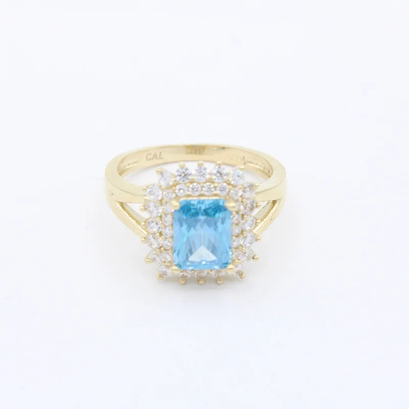 Modern gold ring for women -*NEW* 14K Women's CZ Big Square light Blue Ring JTJ™