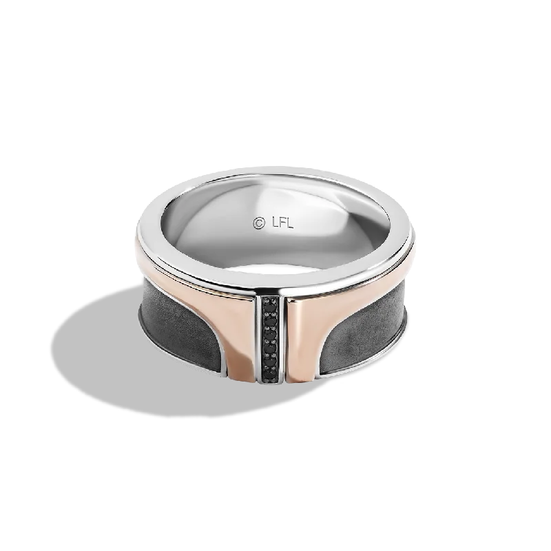 Ladies rose quartz ring -BOBA FETT™ MEN'S RING Black Diamond Accent, Sterling Silver with Black Rhodium and 10k Rose Gold