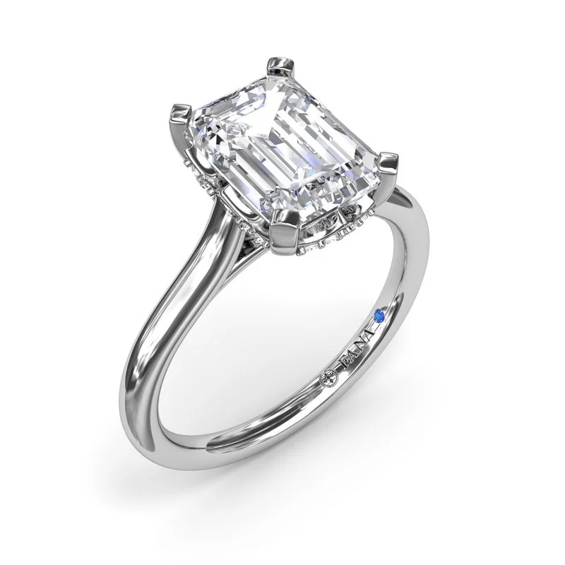 Elegant cocktail ring for ladies -Diamond Emerald Cut Engagement Ring in 14K White Gold