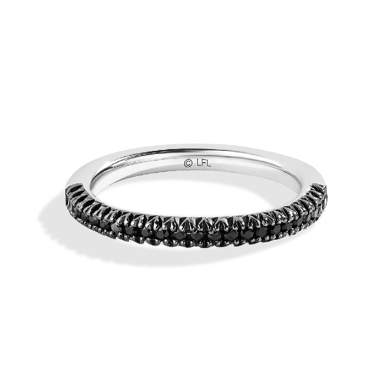 Unique vintage ring for ladies -GUARDIANS OF LIGHT 1/5 CT.TW Black Diamond Wedding Band, 14K White  Gold