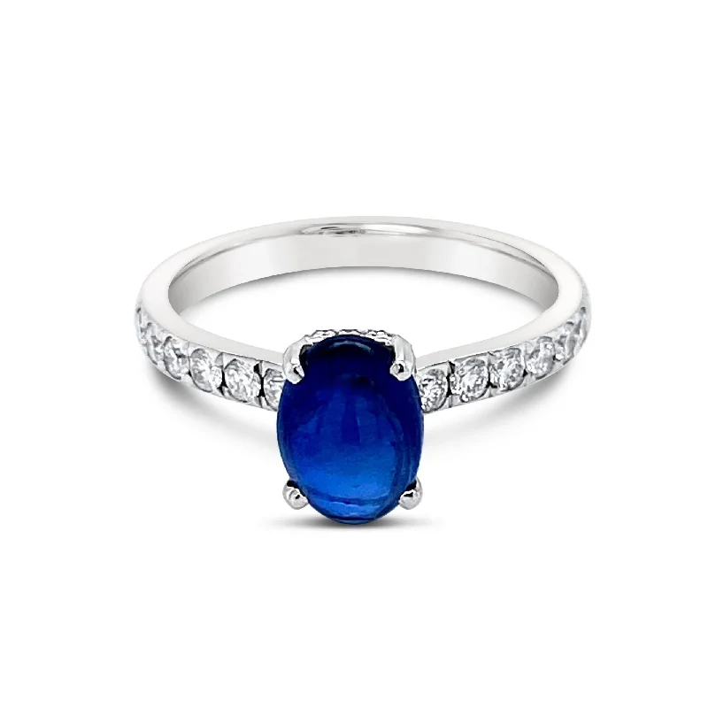 Ladies delicate gemstone ring -Cabochon Sapphire & Diamonds Classic Ring