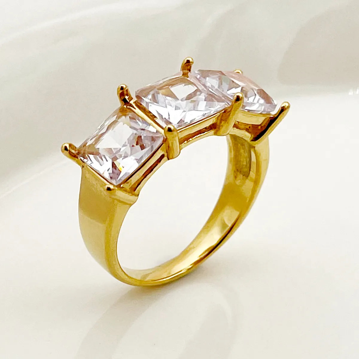 Elegant vintage ring for ladies -Glam Square Crown Stainless Steel Plating Inlay Zircon Gold Plated Rings