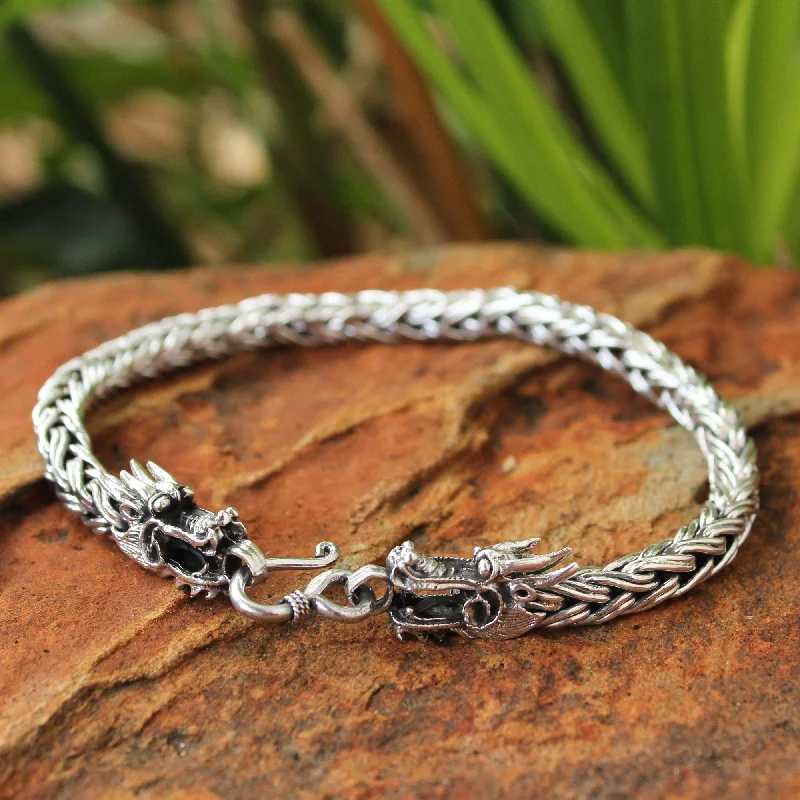 Classic pearl strand bracelets for ladies -Brave Nagas Men's Sterling Silver Dragon Bracelet