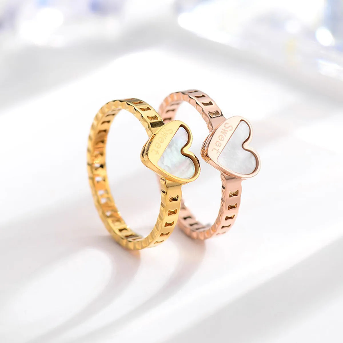 Elegant cushion ring for women -Simple Style Heart Shape Titanium Steel Patchwork Rings