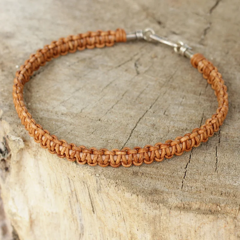 Vintage crystal beaded bracelets for women -Brown Magnificence Braided Brown Leather Bracelet for Men Fair Trade Jewelry