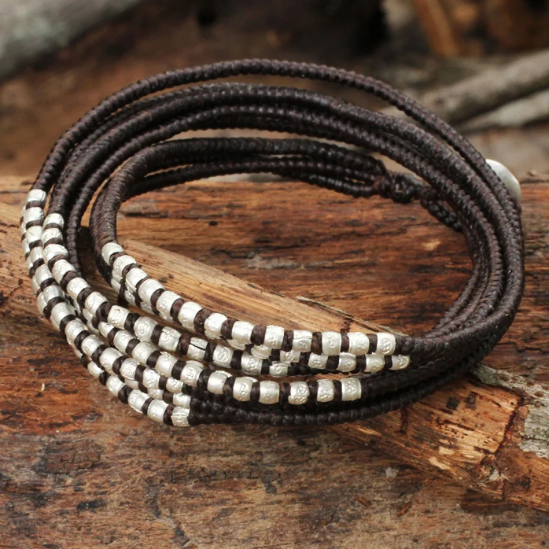 Modern geometric bangle bracelets for women -Brown Braided Wrap Bracelet