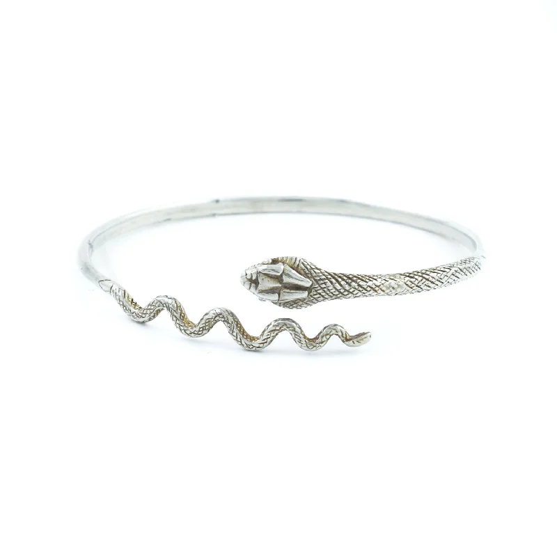 Trendy boho wrap bracelets for ladies -Silver x Vintage Mexican Rattlesnake Bangle