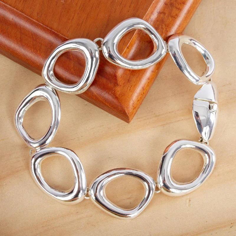 Ladies elegant citrine bracelets -Bold Curves Mexican Handmade Taxco Silver Link Bracelet