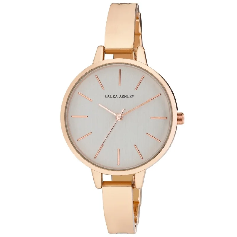 Simple rose gold cuff bracelets for ladies -Laura Ashley Women's 32mm Silver Half Bangle Watch - 3 Colors Available