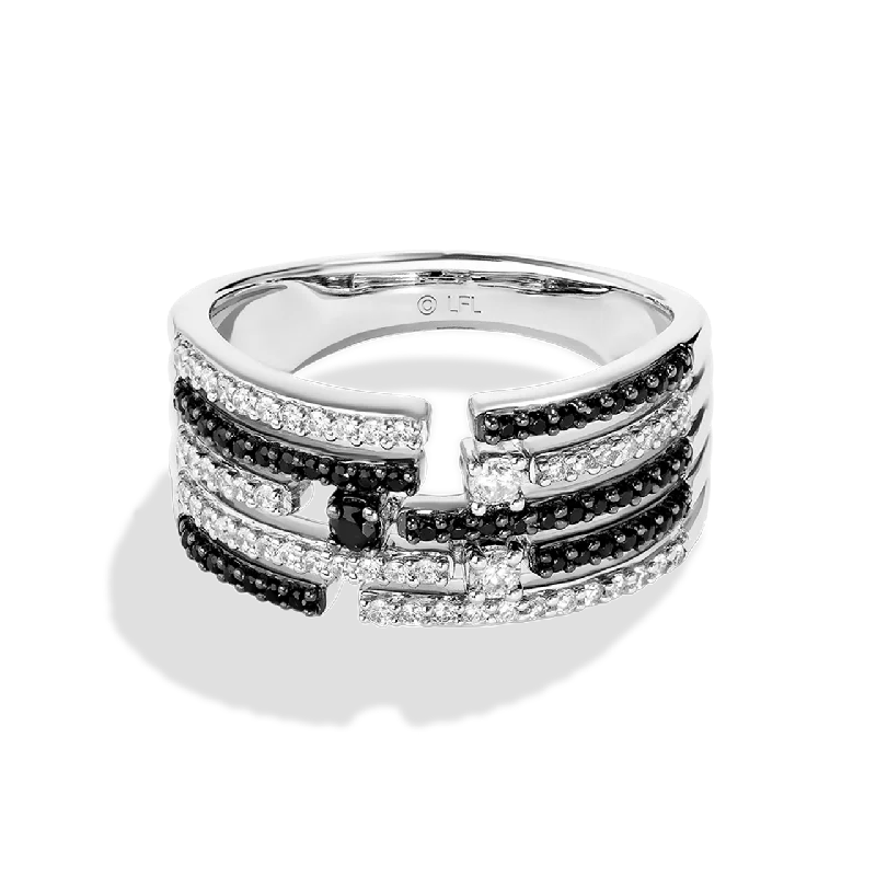 Elegant cushion ring for women -LIGHTSPEED WOMEN'S RING 1/2 CT.TW. Black and White Diamonds Silver and Black Rhodium