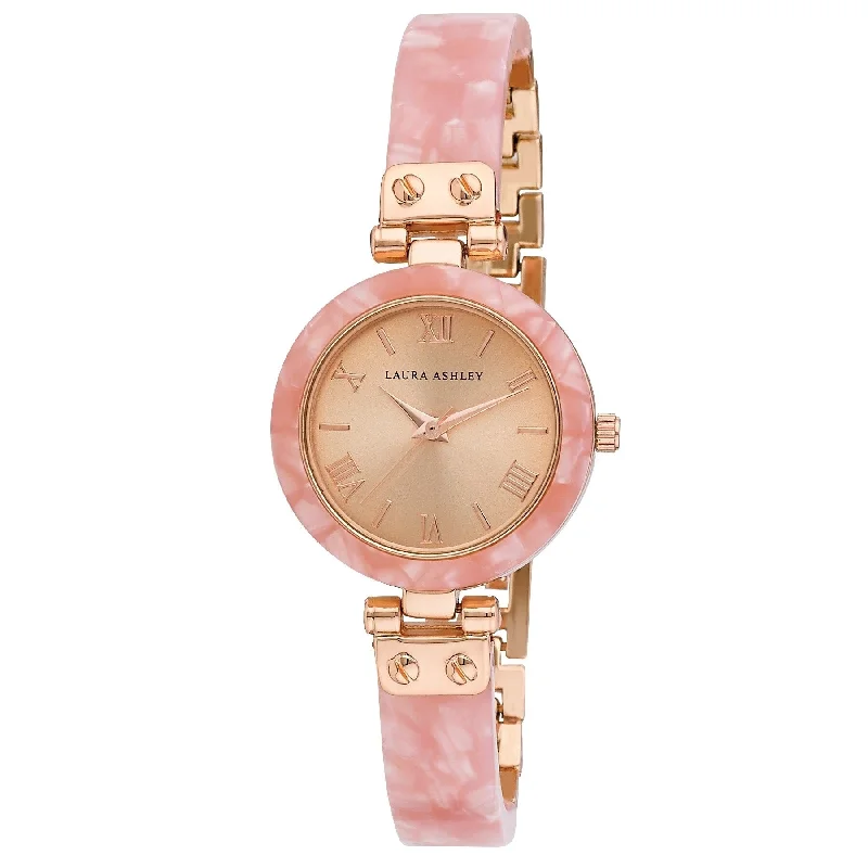 Ladies unique star charm bracelets -Laura Ashley Womens PInk Half Bangle Roman Numeral Link Watch - One size - N/A - One size