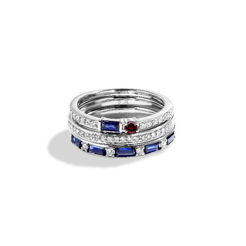 Vintage style ladies ring -R2 SERIES WOMEN'S RING 1/3 CT.TW. White Diamonds Garnet and Blue Sapphire Silver