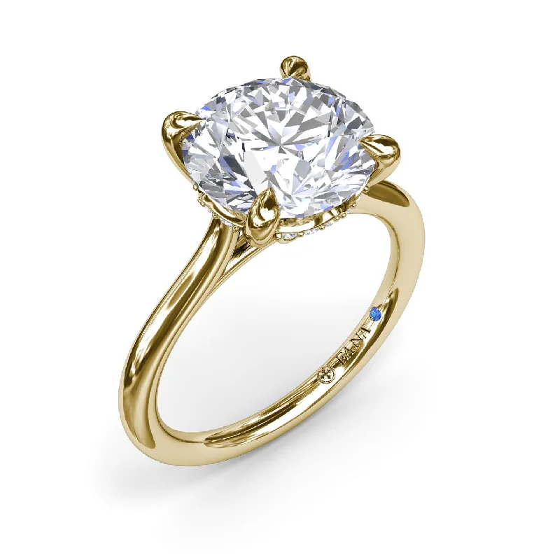 Modern solitaire ring for ladies -Diamond Round Engagement Ring in 14K Yellow Gold