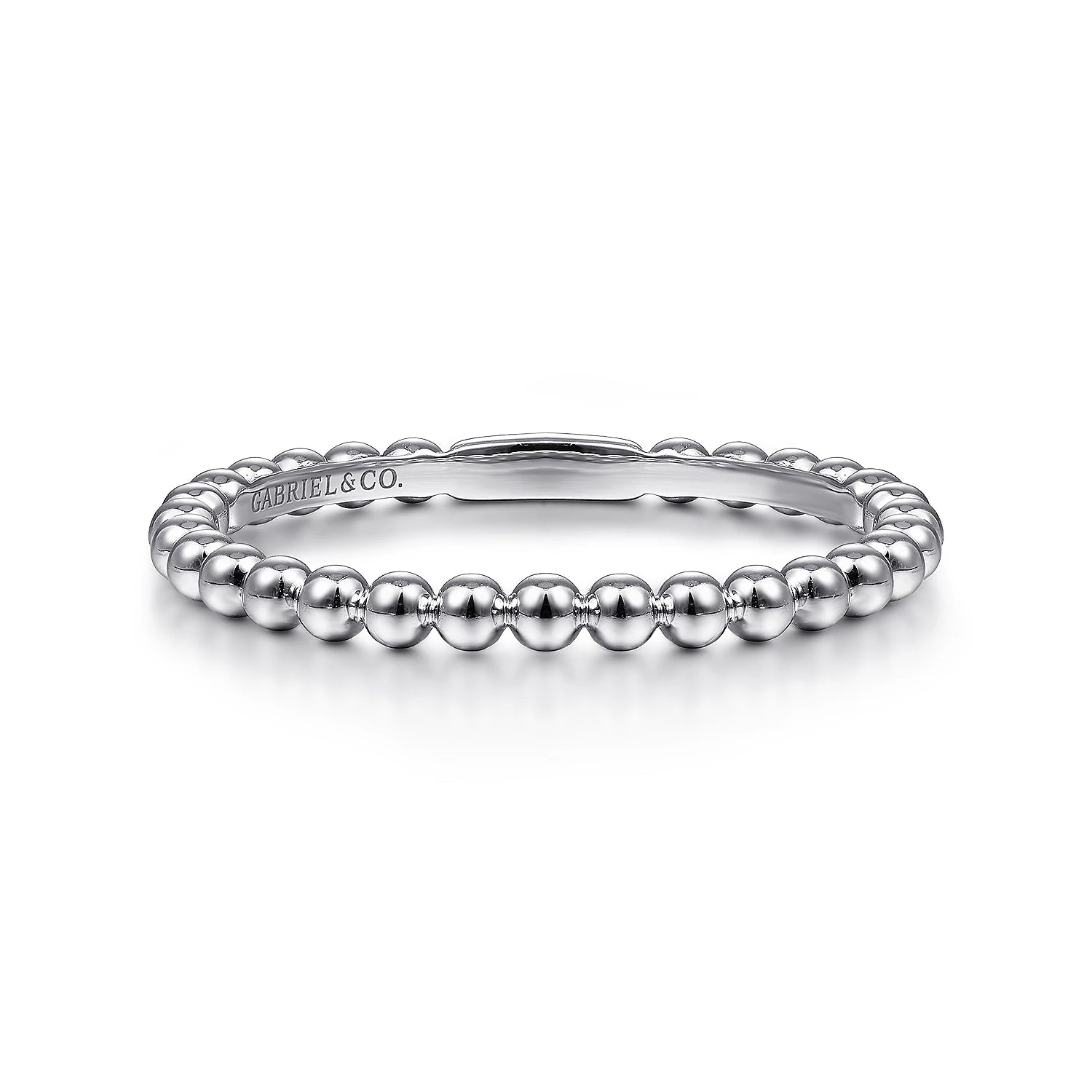 Ladies cushion cut ring -Bujukan Beaded Stackable Ring in 14K White Gold