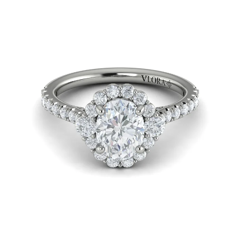 Unique vintage ring for ladies -Diamond Oval Halo Engagement Ring in 14K White Gold