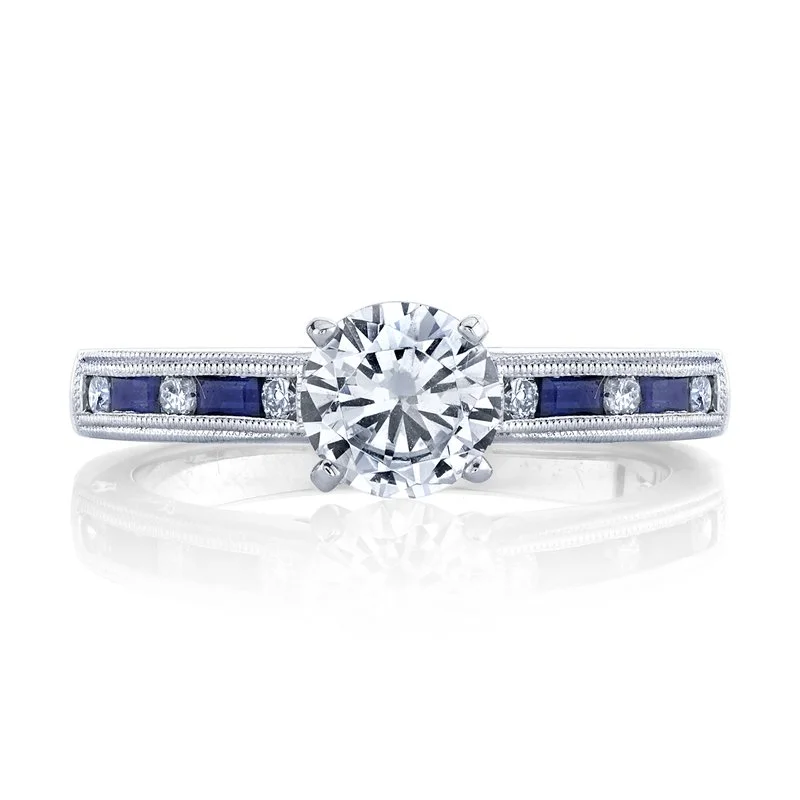 Classic gold band ring for women -Solitaire Ring Setting With Sapphire and Diamond Band