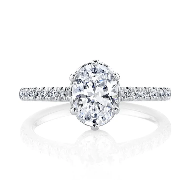 Elegant stackable ring for ladies -Solitaire Ring Setting With Diamond Band and Hidden Halo