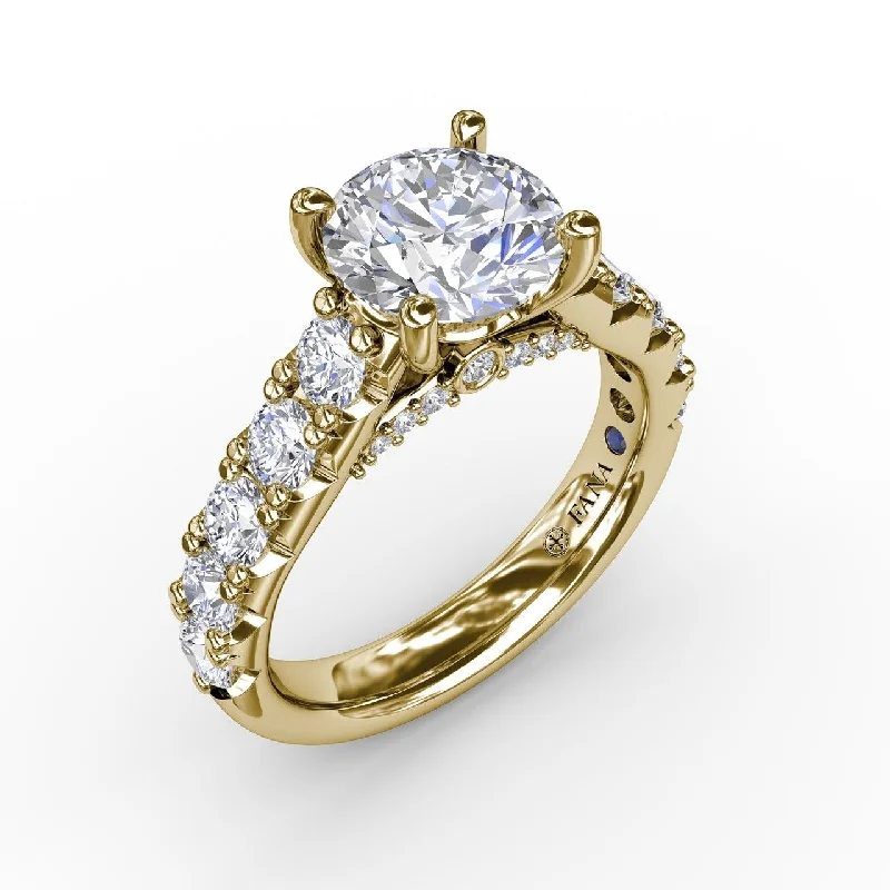 Ladies tribal ring -Diamond Round Engagement Ring in 14K Yellow Gold