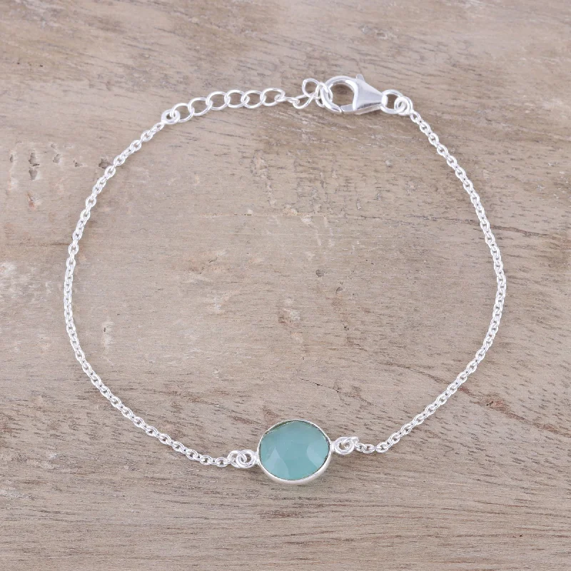 Ladies bold rose gold cuff bracelets -Aqua Night Adjustable Chalcedony Pendant Bracelet from India