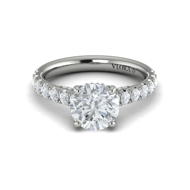 Simple halo ring for ladies -Diamond Hidden Halo Airline Engagement Ring in 14K White Gold