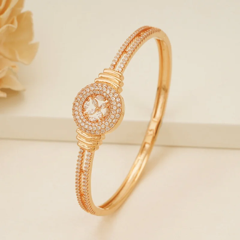 Elegant gold charm bracelets for ladies -Cute 2 line cz diamond gold plated round bracelet