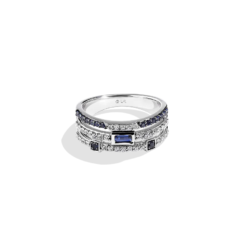 Ladies citrine ring -R2 SERIES WOMEN'S RING 1/3 CT.TW. White Diamonds and Blue Sapphire Silver